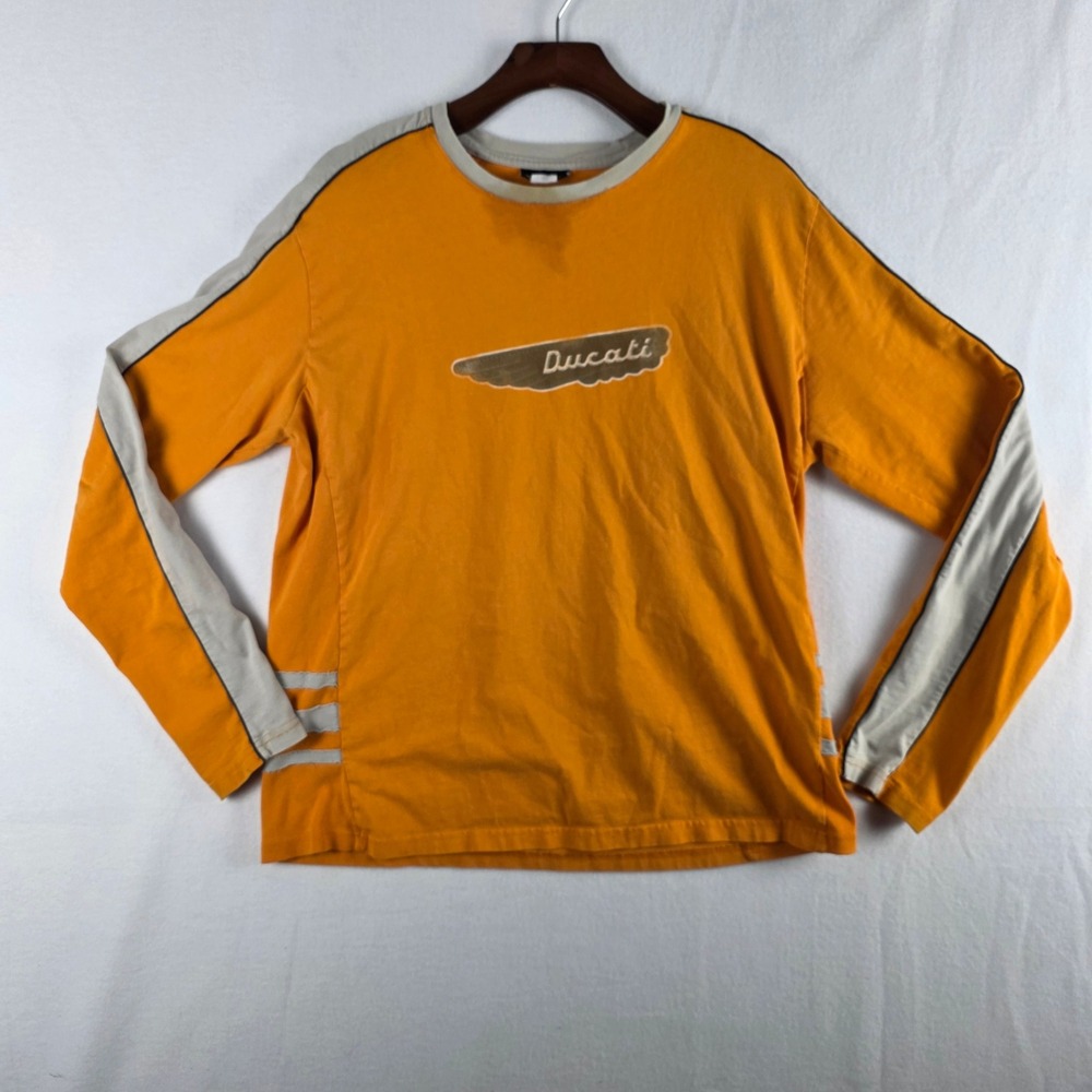 Vintage Ducati Orange Style Side Stripe Long Sleeve Graphic T-Shirt Size XL